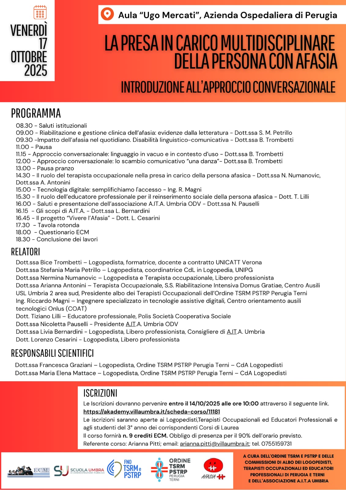 Corso gratuito residenziale ECM: La presa in carico multidisciplinare della persona con afasia. Introduzione all’approccio conversazionale - 17 Ottobre 2025