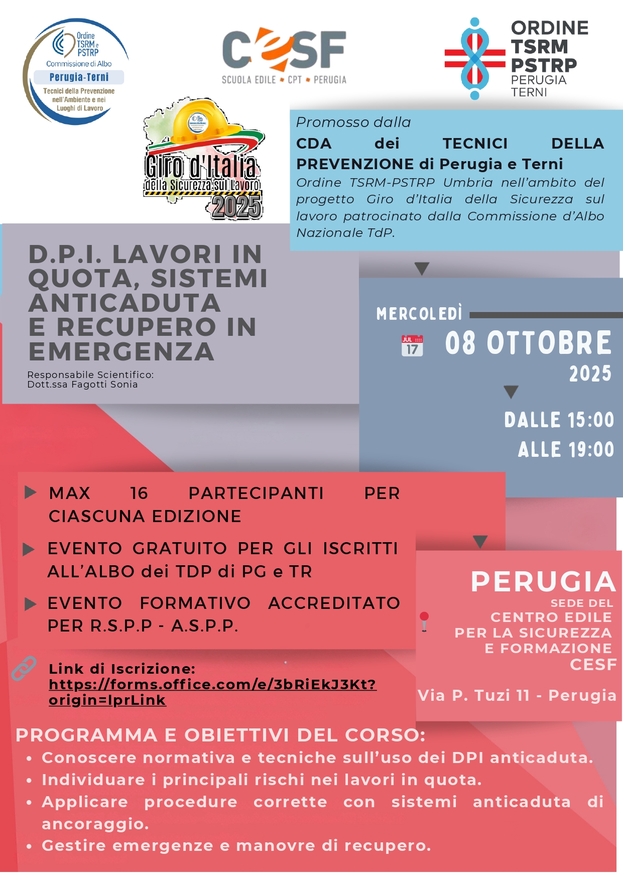 CORSO “D.P.I. PER LAVORI IN QUOTA, SISTEMI ANTICADUTA E RECUPERO IN EMERGENZA” - 8 Ottobre 2025