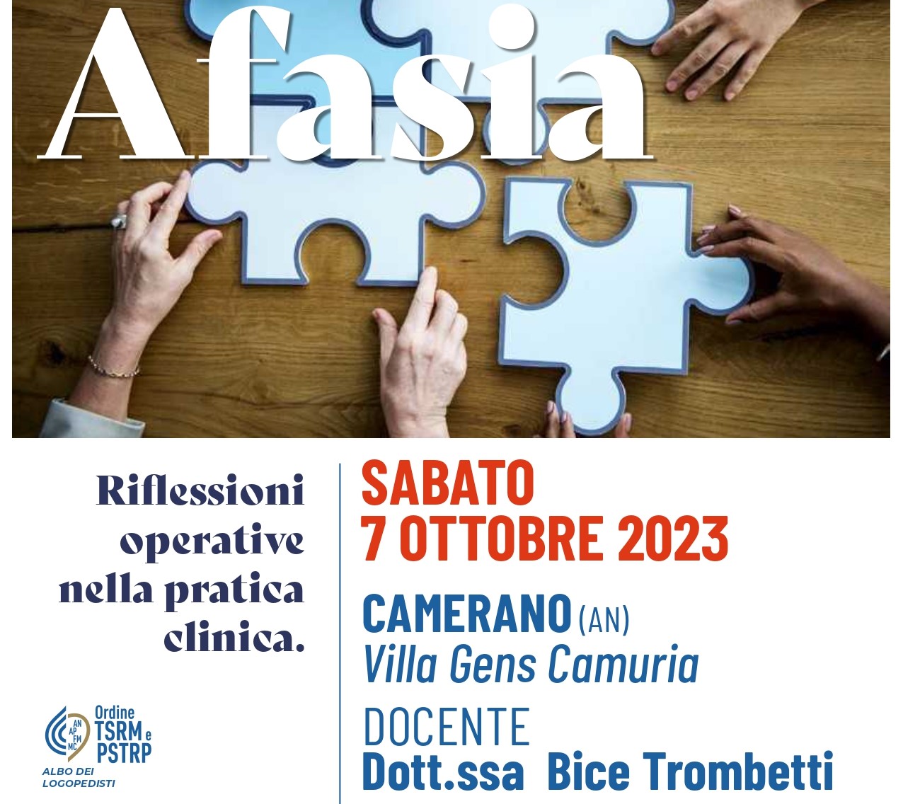 Evento ECM residenziale "Afasia: Riflessioni operative nella pratica clinica" - logopedisti